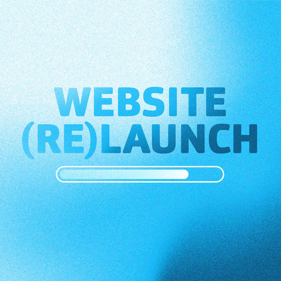 Blauer Hintergrund mit Beschriftung und einem Icon